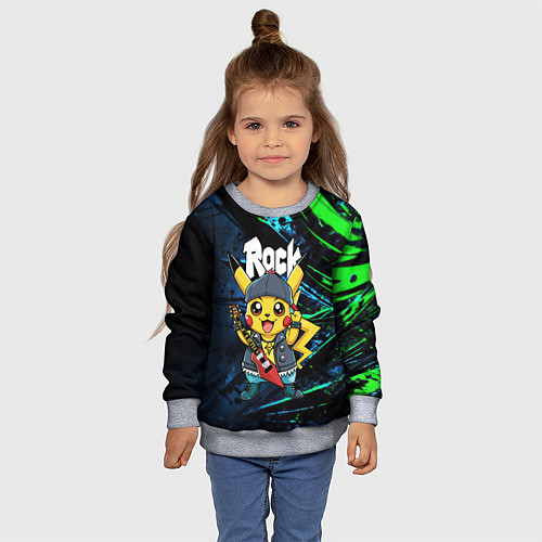 Детский свитшот Радостный Пикачу рок звезда / 3D-Меланж – фото 4
