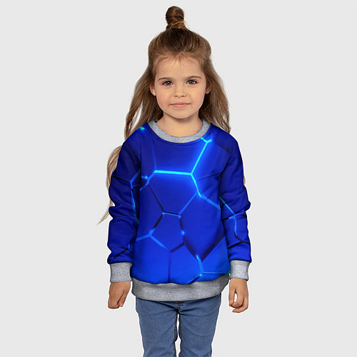 Детский свитшот Яркие синие неоновые плиты в разломе / 3D-Меланж – фото 4