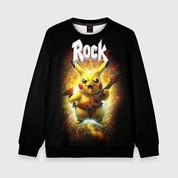 Свитшот детский Пикачу рокер с электрогитарой, цвет: 3D-черный