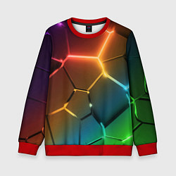 Свитшот детский Радужные неоновые плиты в разломе, цвет: 3D-красный
