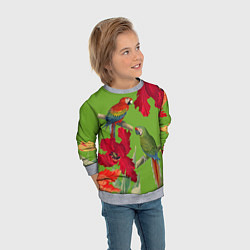 Свитшот детский Попугаи среди цветов, цвет: 3D-меланж — фото 2