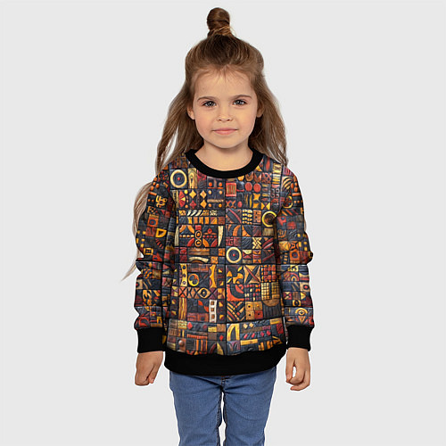 Детский свитшот Африканский орнамент - резьба по дереву / 3D-Черный – фото 4