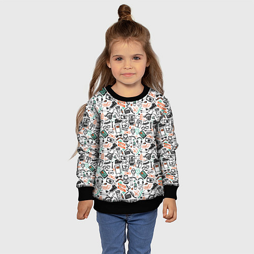 Детский свитшот Дудл хипстер / 3D-Черный – фото 4