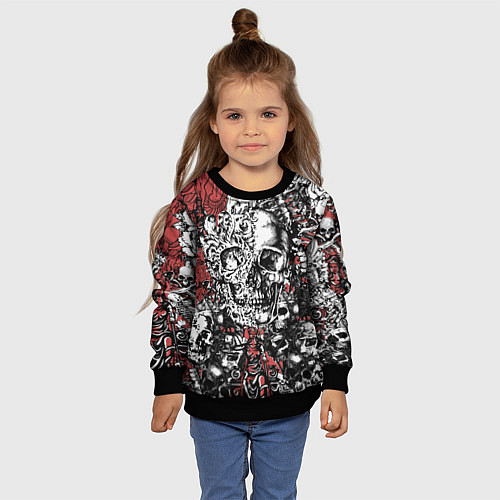 Детский свитшот Черепа и скелеты на красном / 3D-Черный – фото 4