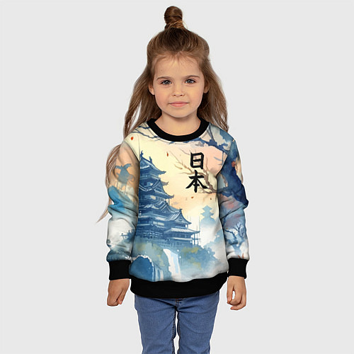 Детский свитшот Japanese landscape - watercolor / 3D-Черный – фото 4