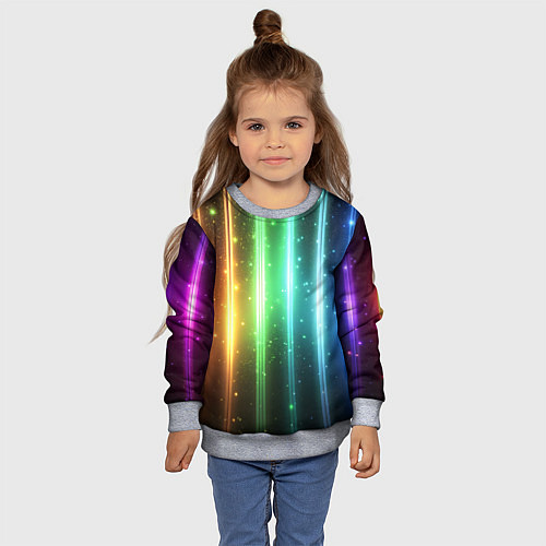 Детский свитшот Светящиеся яркие неоновые полосы в космосе / 3D-Меланж – фото 4