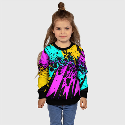 Детский свитшот Разноцветная неоновая абстракция - нейроарт / 3D-Черный – фото 4