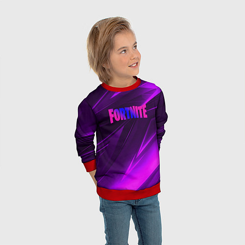 Детский свитшот Fortnite neon stripes angles logo / 3D-Красный – фото 3