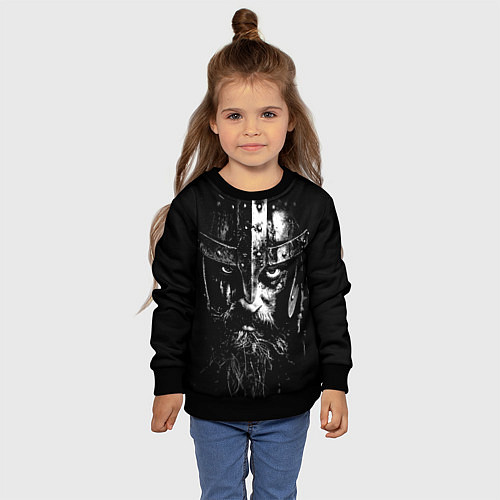 Детский свитшот Суровый викинг в железном шлеме / 3D-Черный – фото 4