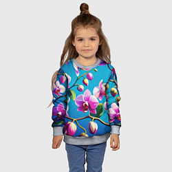 Свитшот детский Орхидея цветы паттерн, цвет: 3D-меланж — фото 2