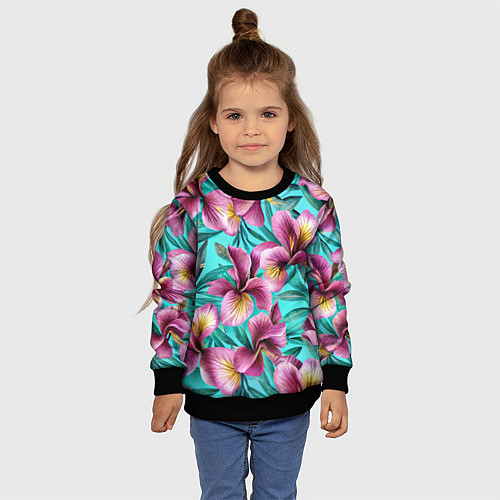 Детский свитшот Розовые ирисы лианы паттерн / 3D-Черный – фото 4