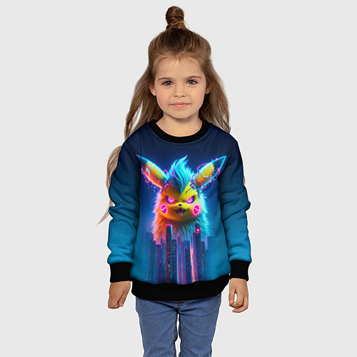 Детский свитшот Кибер-Пикачу среди небоскрёбов - нейроарт / 3D-Черный – фото 4