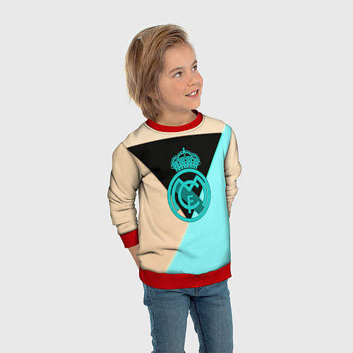 Детский свитшот Реал мадрид спорт геометрия / 3D-Красный – фото 3