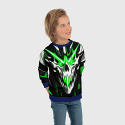 Свитшот детский Абстрактный белый череп и зелёные полосы, цвет: 3D-синий — фото 2