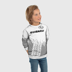 Свитшот детский Subaru speed на светлом фоне со следами шин посере, цвет: 3D-белый — фото 2
