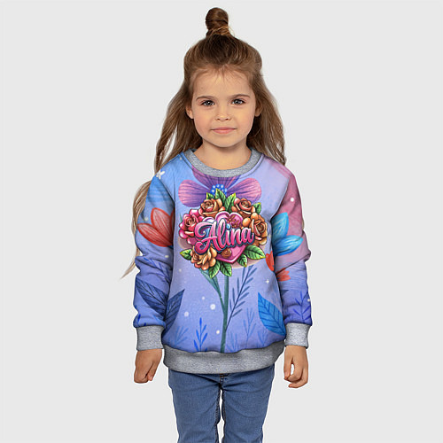 Детский свитшот Алина объемные розы / 3D-Меланж – фото 4