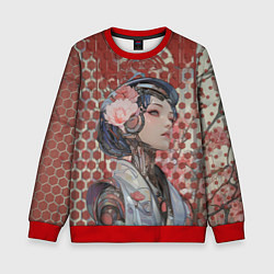 Свитшот детский Девушка-андроид на фоне шестиугольников, цвет: 3D-красный