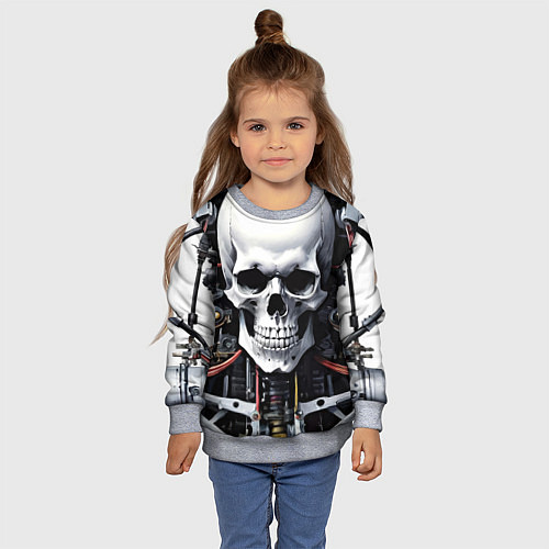 Детский свитшот Cyber skull - ai art / 3D-Меланж – фото 4