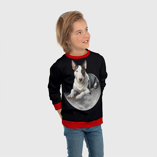 Детский свитшот Бультерьер и луна / 3D-Красный – фото 3