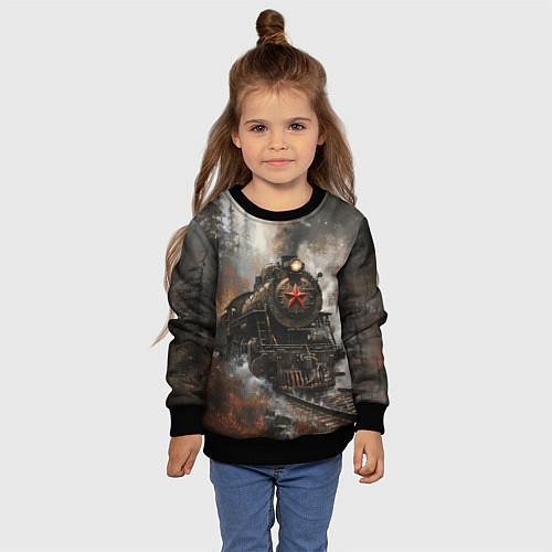 Детский свитшот Паровоз в осеннем лесу / 3D-Черный – фото 4