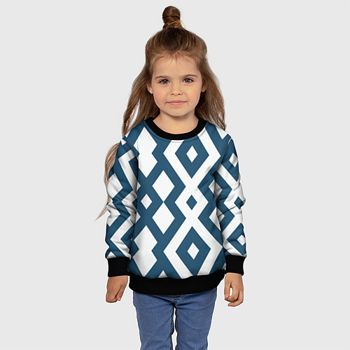 Детский свитшот Геометрический узор ромб синий / 3D-Черный – фото 4
