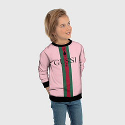 Свитшот детский Гусси - зелено-красная полоса на розовом фоне, цвет: 3D-черный — фото 2