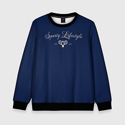 Свитшот детский Sporty lifestyle синий фон для тенниса, цвет: 3D-черный