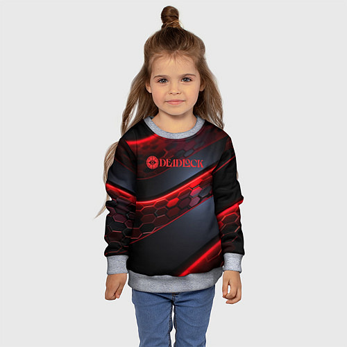 Детский свитшот Deadlock logo красные соты и неон / 3D-Меланж – фото 4