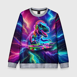 Свитшот детский Tyrannosaur DJ - neon glow, цвет: 3D-меланж