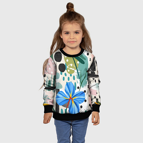 Детский свитшот Цветы горошек абстракция / 3D-Черный – фото 4