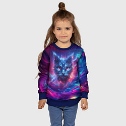 Свитшот детский Морда космического кота - неоновое свечение, цвет: 3D-синий — фото 2