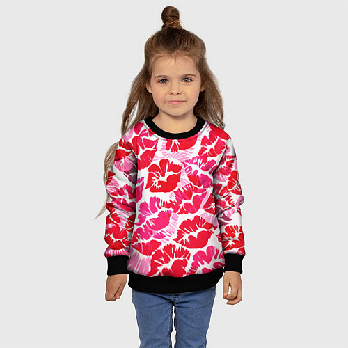 Детский свитшот Девчачьи отпечатки красных губ - подарок любви / 3D-Черный – фото 4