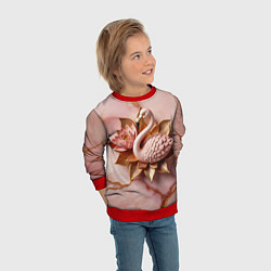 Свитшот детский Розовый мраморный фламинго и лотос, цвет: 3D-красный — фото 2