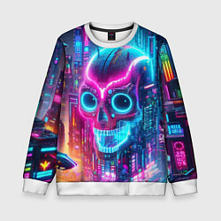 Свитшот детский Neon skull in metropolis - future, цвет: 3D-белый