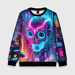 Свитшот детский Neon skull in metropolis - future, цвет: 3D-черный