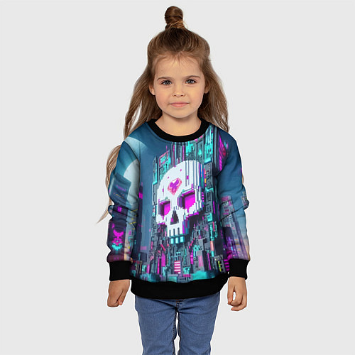Детский свитшот Skull Minecraft - ai art fantasy / 3D-Черный – фото 4