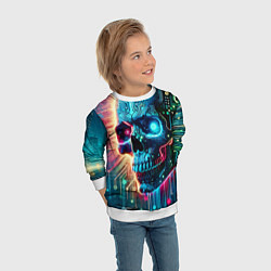 Свитшот детский Cool cyber skull - neon glow, цвет: 3D-белый — фото 2