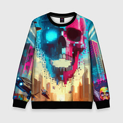 Свитшот детский Cool vanguard neon cyber skull - ai art, цвет: 3D-черный