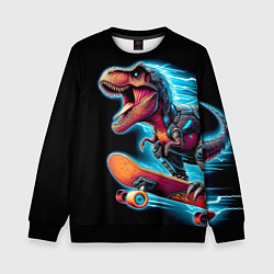 Свитшот детский Cool Dino on a skateboard - neon glow fantasy, цвет: 3D-черный