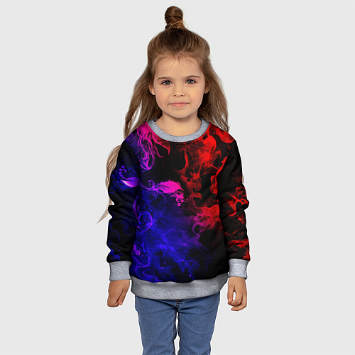 Детский свитшот Неоновый цветок в дыму / 3D-Меланж – фото 4