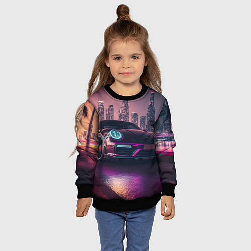 Детский свитшот Porshe ночной город / 3D-Черный – фото 4