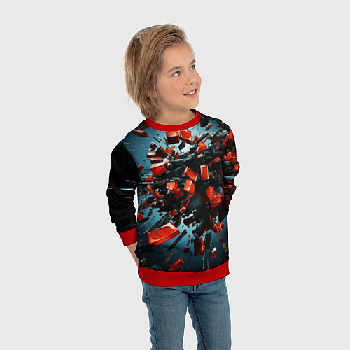 Детский свитшот Геометрический взрыв пластин / 3D-Красный – фото 3
