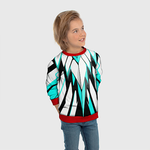 Детский свитшот Агрессивные чёрно-голубые полосы на белом фоне / 3D-Красный – фото 3