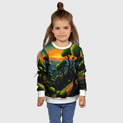 Свитшот детский Лес из зеленых инопланетных деревьев в стиле Сальв, цвет: 3D-белый — фото 2