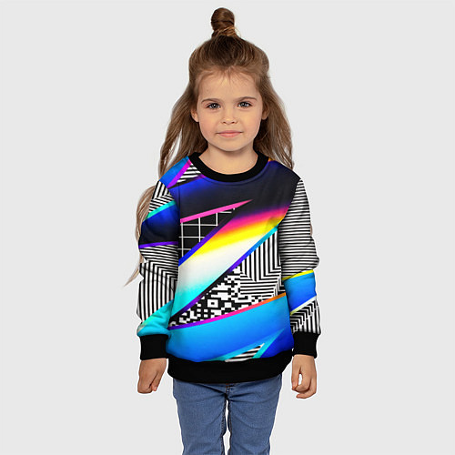 Детский свитшот Neon stripes geometry / 3D-Черный – фото 4