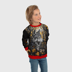 Свитшот детский Благородный волк в осеннем лесу, цвет: 3D-красный — фото 2