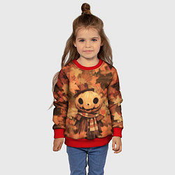 Свитшот детский Тыквенный Джек в осенних листьях, цвет: 3D-красный — фото 2