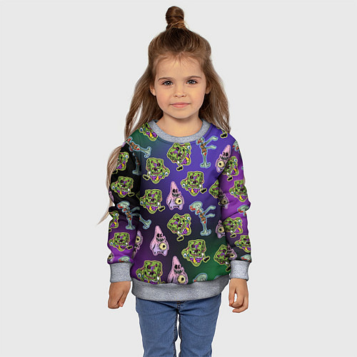 Детский свитшот Губка Боб - паттерн хэллоуин / 3D-Меланж – фото 4