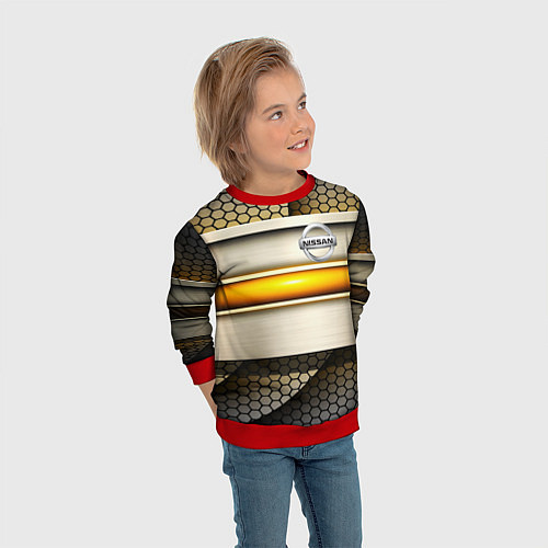 Детский свитшот Nissan sport avto metal / 3D-Красный – фото 3