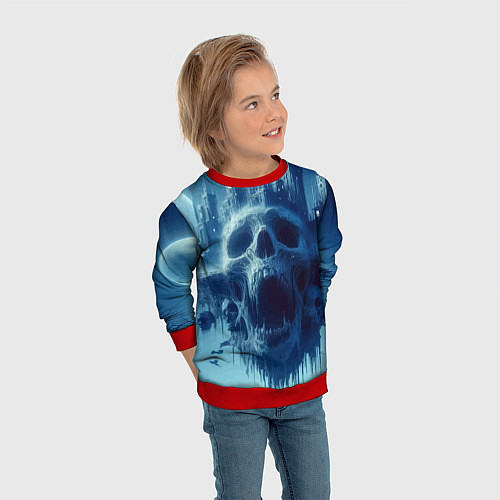 Детский свитшот Фантастический череп и сказочный город под луной / 3D-Красный – фото 3